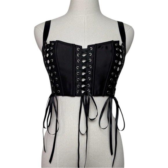 Sugar Thrillz Black Grommet Ribbon Lace Bustier Top Small - Picture 1 of 13